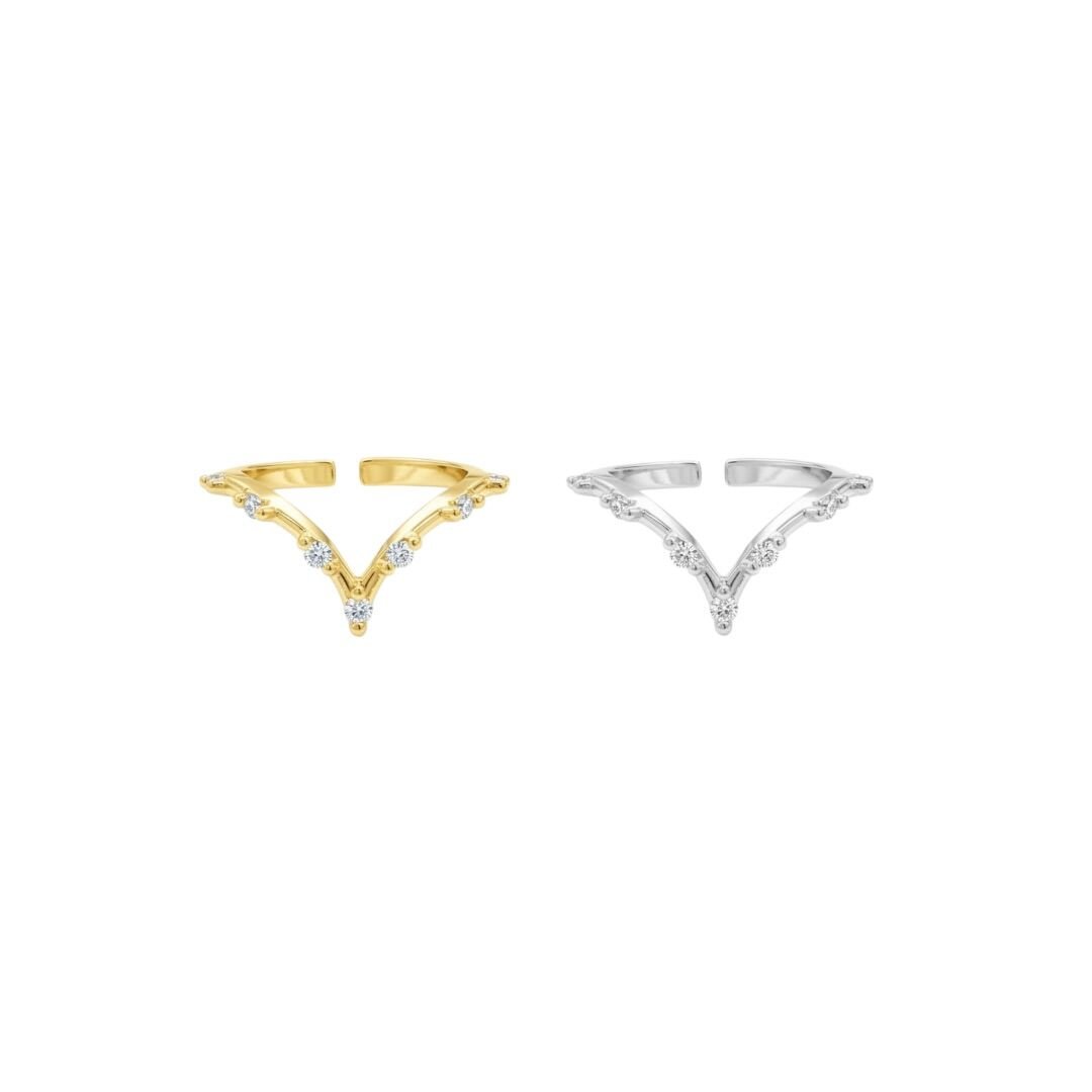 Minimal V Taşlı Yüzük