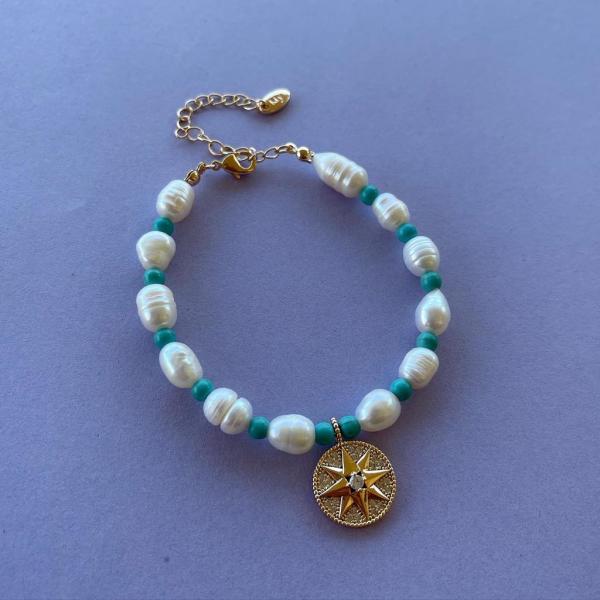 Doğal İnci Yıldız Madalyon Bileklik