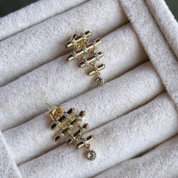 Baget Trins Pembe Taşlı Küpe