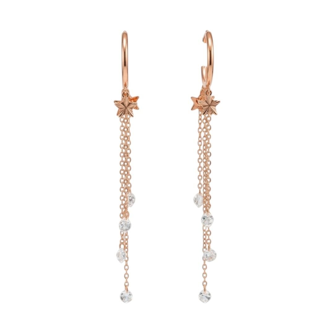 Xuping Rose Gold Taşlı Yıldız Sallantılı Halka Küpe