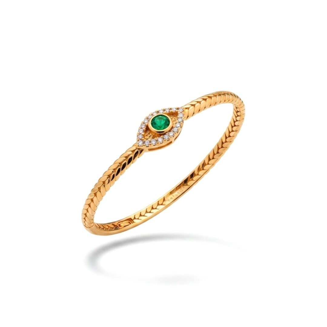Xuping Rose Gold Yeşil Göz Çelik Kelepçe Bilezik