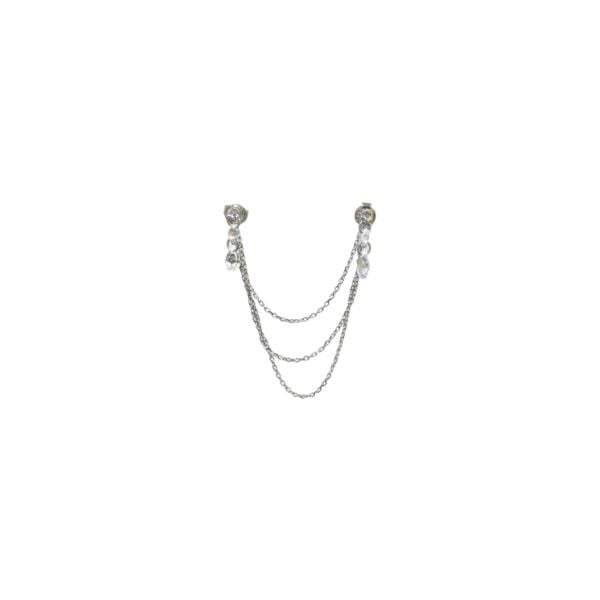 925 Ayar Gümüş MaTash Kristal Sallantılı Üç Zincirli Küpe