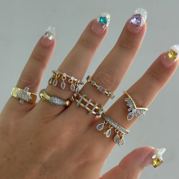 Meslys Taşlı Damla Mix Yüzük