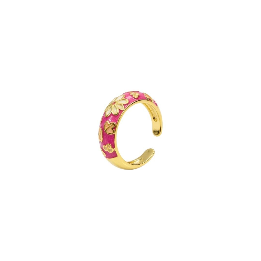 Minimal Pembe Çiçekli Yüzük