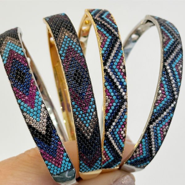 Colorful Diamonds Zik Zak Kelepçe Bilezik