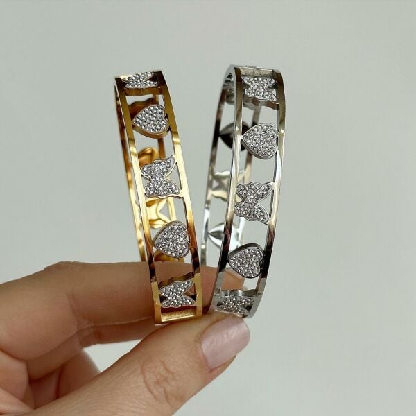 Kelebek Kalp Işıltılı Kelepçe Bilezik