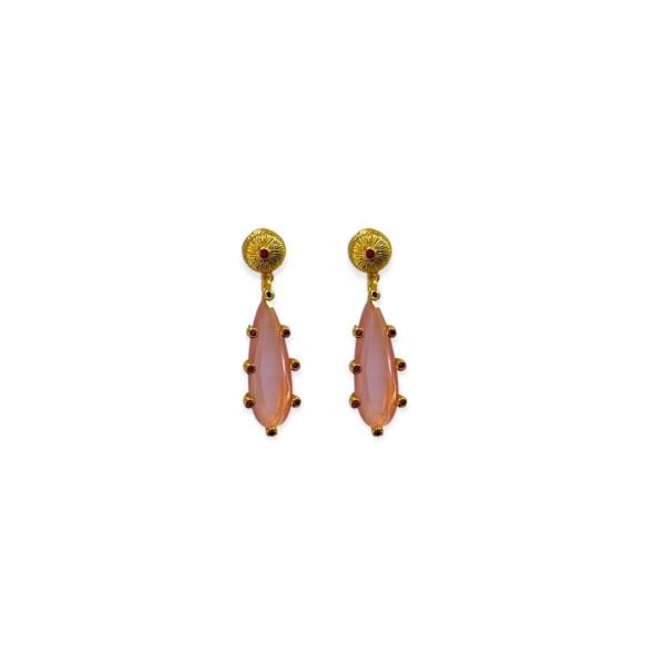 Doğaltaş Pembe Kedi Gözü Taşlı Damla Küpe