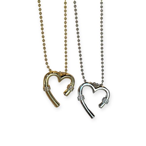 Baget T Pembe Taşlı Kalp Şövalye Kolye