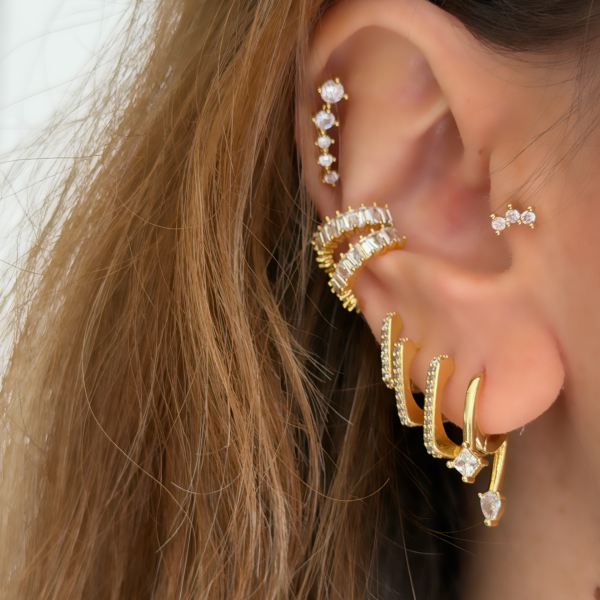 Rowski Taşlı Earcuff Kıkırdak Küpe