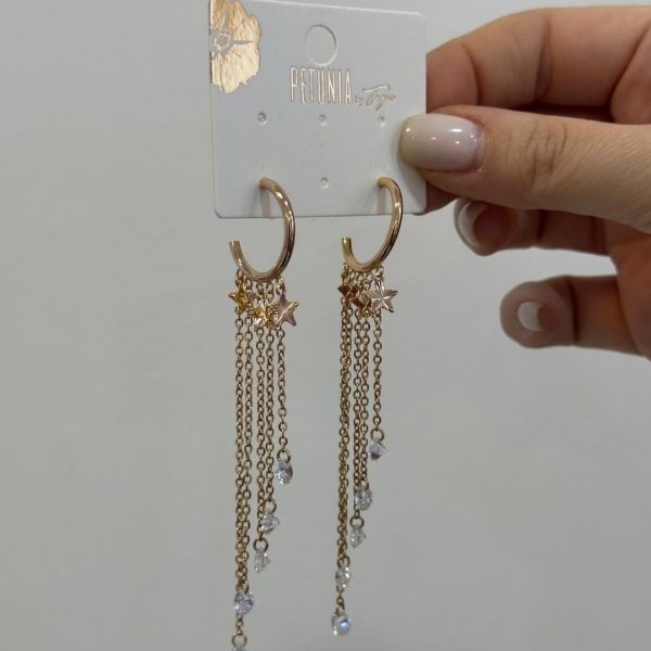 Taşlı Yıldız Sallantılı Çelik Halka Küpe