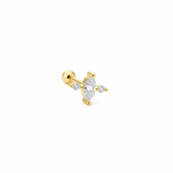 925 Ayar Gümüş Markiz Üç Taş Tragus Piercing