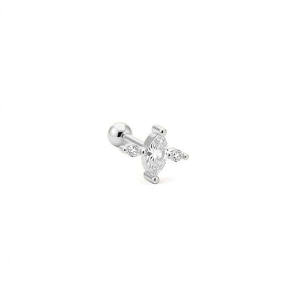 925 Ayar Gümüş Markiz Üç Taş Tragus Piercing