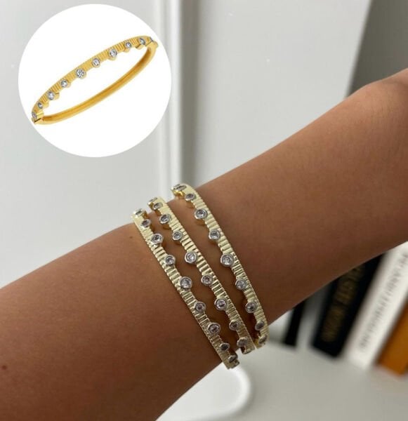 Meslys Circle Taşlı  Kelepçe Bilezik