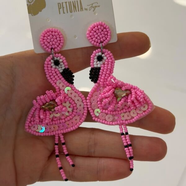 Boncuk Örme Flamingo Küpe