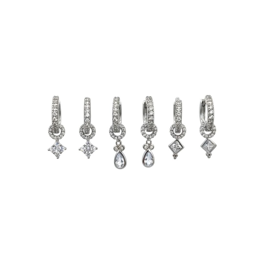 Silver Sallantılı Taşlı 6’lı Küpe Seti