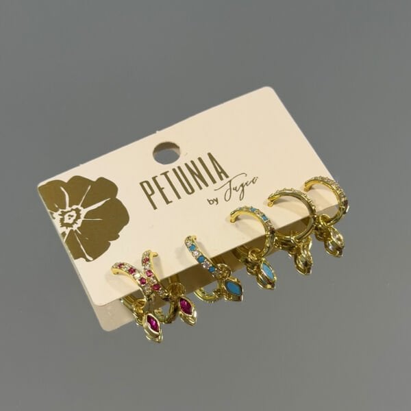 Renkli Sallantılı Taşlı 6’lı Küpe Seti