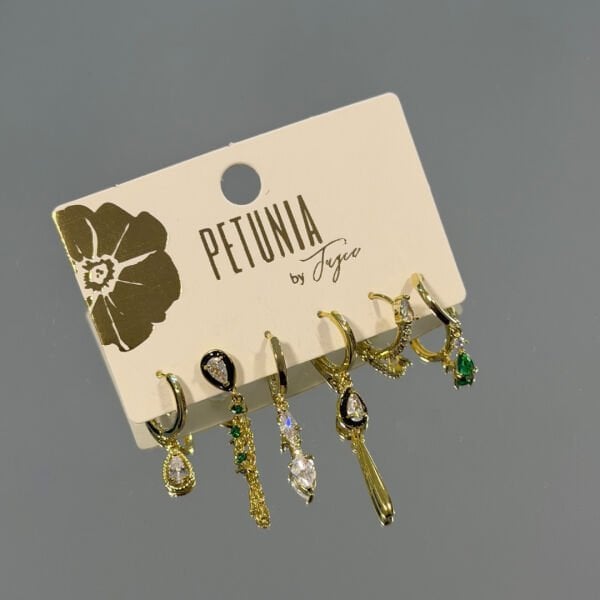 Yeşil Taşlı 6’lı Küpe Seti