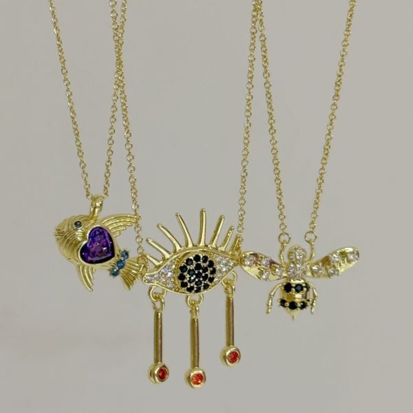 Turuncu Taşlı Göz Kolye