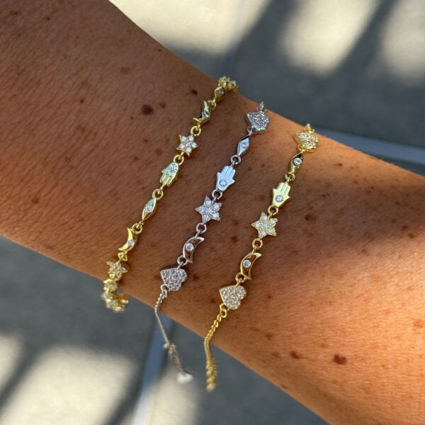 925 Ayar Gümüş Kalp Yıldız Fatma Ana Eli Bileklik