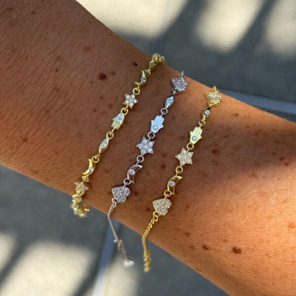 925 Ayar Gümüş Kalp Yıldız Fatma Ana Eli Bileklik