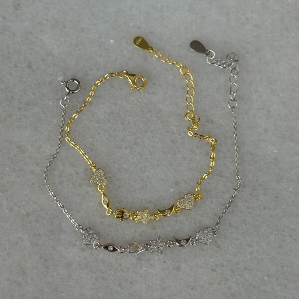 925 Ayar Gümüş Kalp Yıldız Fatma Ana Eli Bileklik