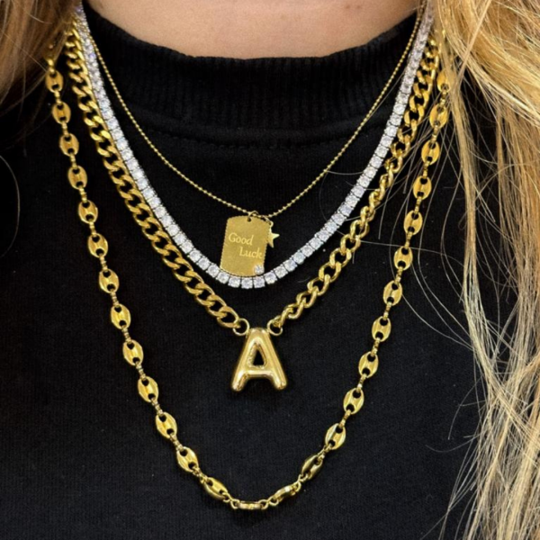 Balon Maxi Zincir Gold Harf Kolye