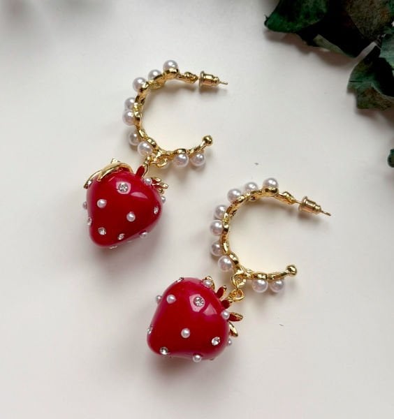 İncili Çilek Halka Küpe