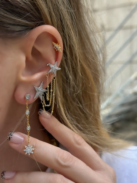 Yıldız İkili Earcuff Kıkırdak Küpe