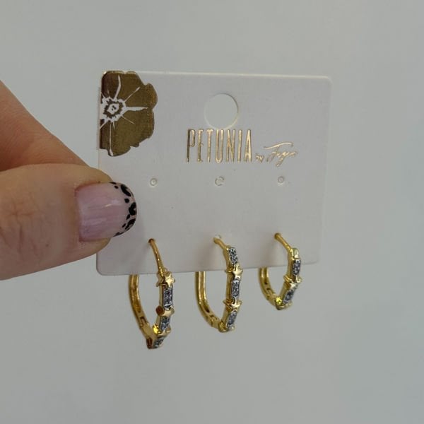 Yıldızlı Dikdörtgen Halka 3’lü Küpe Seti