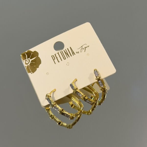 Yıldızlı Dikdörtgen Halka 3’lü Küpe Seti