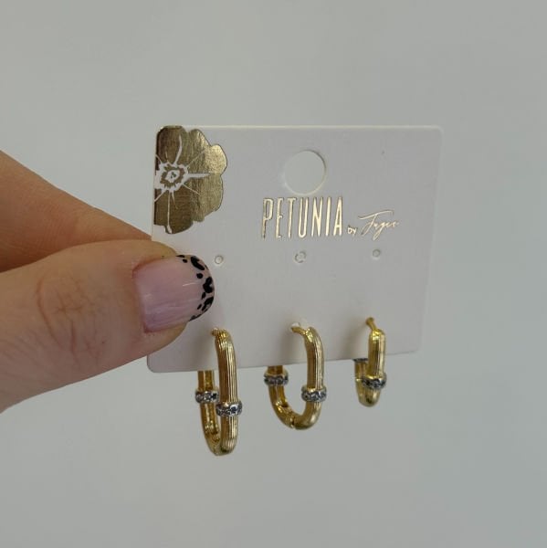 Taşlı Dikdörtgen Halka 3’lü Küpe Seti