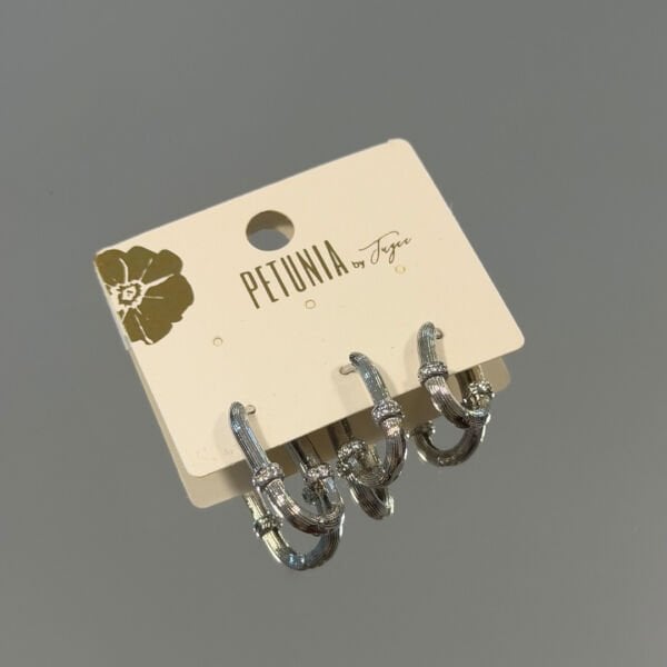 Taşlı Dikdörtgen Halka 3’lü Küpe Seti