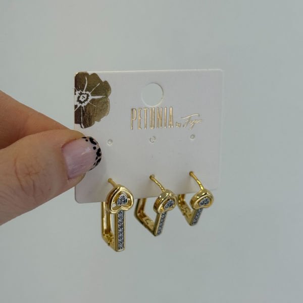 Kalp Dikdörtgen Halka 3’lü Küpe Seti