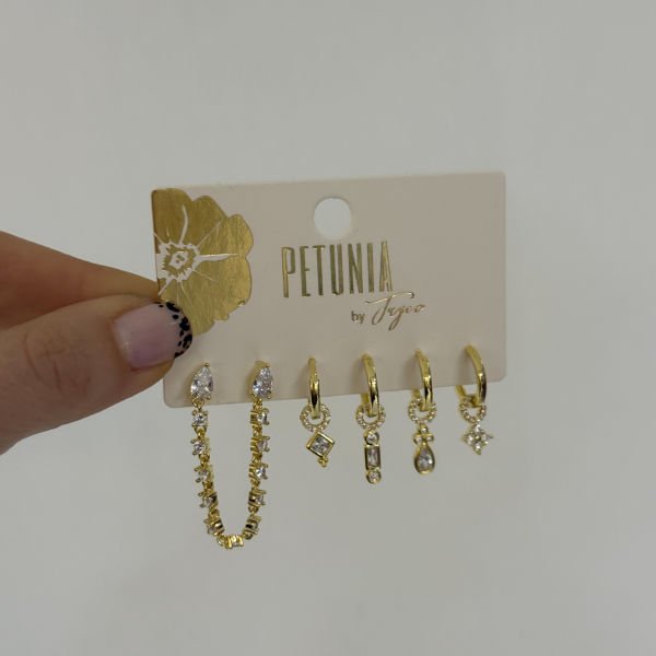 Taşlı Sallantılı 6’lı Küpe Seti