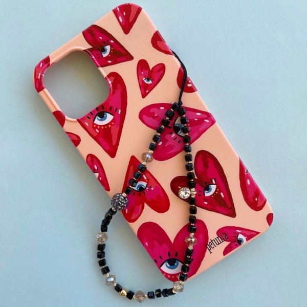 Siyah Kristal Telefon Askısı - Phone Charm