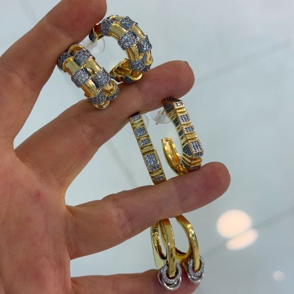 Bows Oval Taşlı Mix Küpe