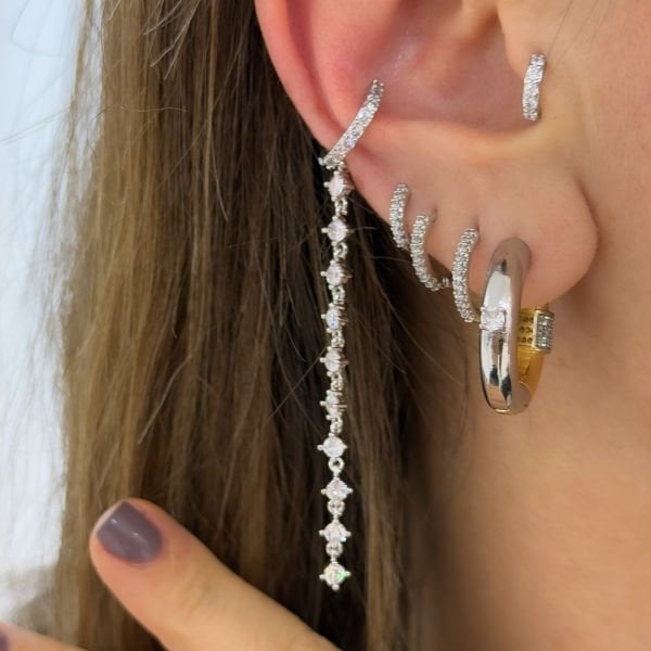 Diamonds Taşlı Sallantılı Earcuff Kıkırdak Küpe