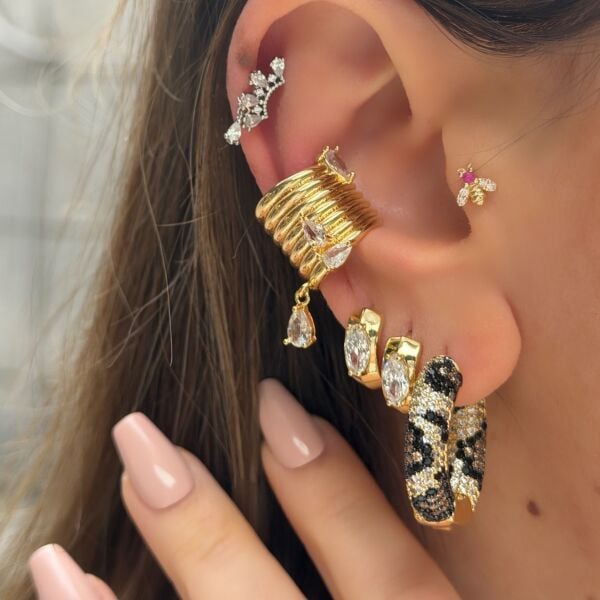 Leopar Taşlı Halka Küpe