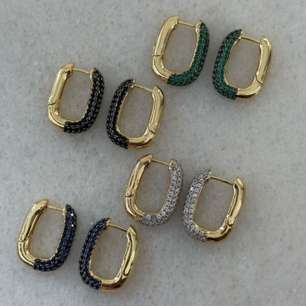 Full Taşlı Oval Halka Küpe