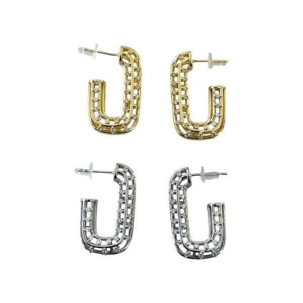 Taşlı Kafes Oval Halka Küpe