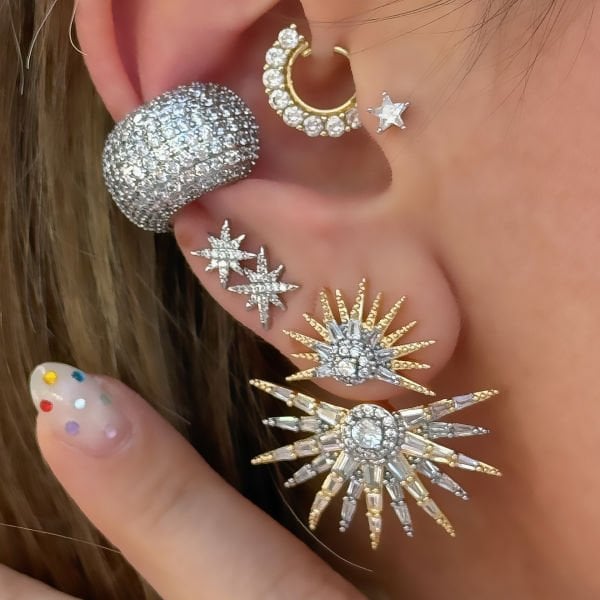 Mega Taşlı Earcuff Kıkırdak Küpe