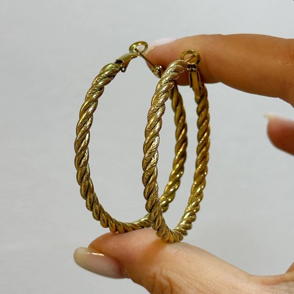 Basic Burgu Çelik Halka Küpe Gold - Altın rengi