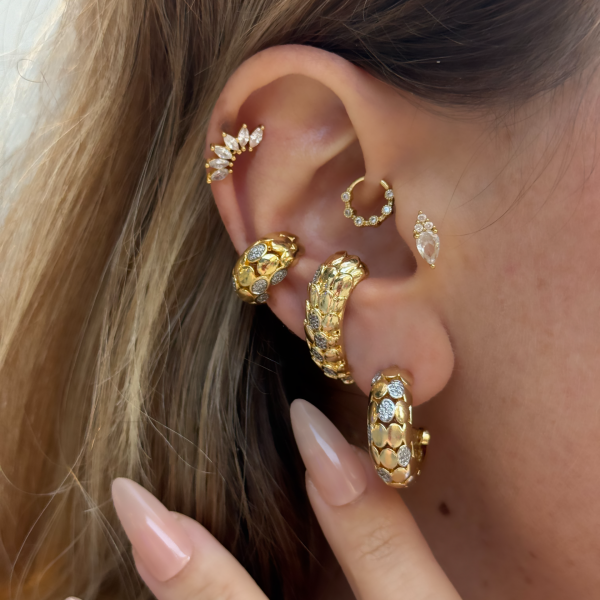 Bows Snaky Taşlı Mix Earcuff Kıkırdak Küpe