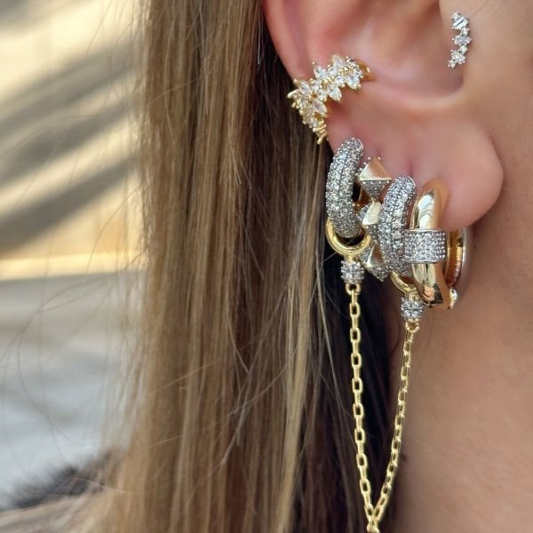 İkili Zincirli Mix Halka Küpe