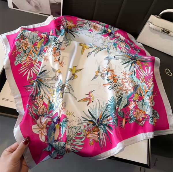 Kuş Desenli İpek Şal Fular Bandana 70x70
