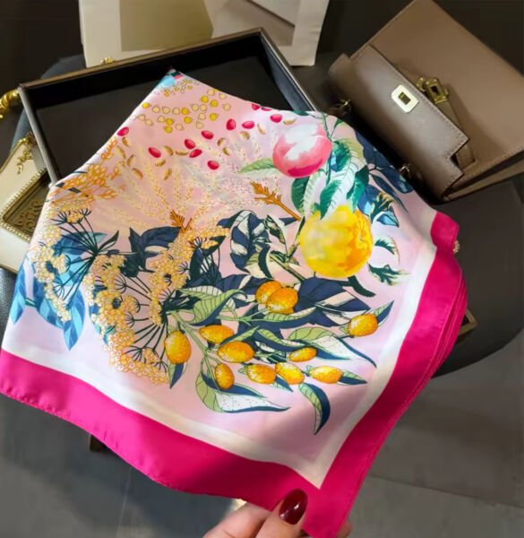 Limon Desenli İpek Şal Fular Bandana 70x70