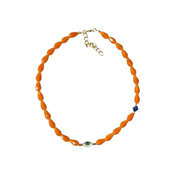 Turuncu Badem Kristal Göz Kolye