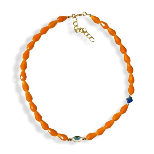 Turuncu Badem Kristal Göz Kolye