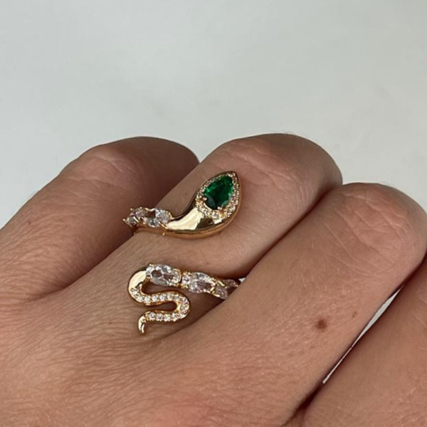 Xuping  Yeşil Taşlı Yılan Çelik Yüzük