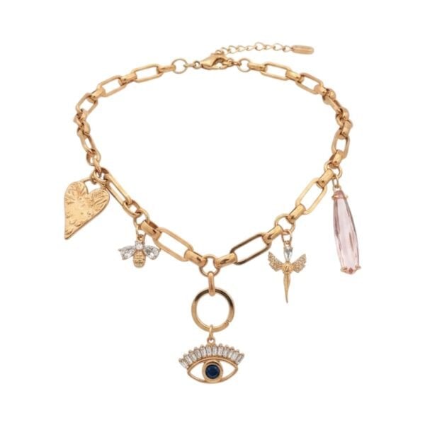 Göz Pembe Taş Charm Rose Gold Kolye